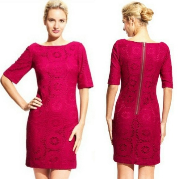 Adrianna Papell Crochet Shift Dress Berry Pink - Picture 1 of 6